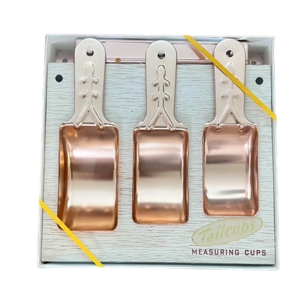 Vintage New in Box Set of 3 Rose Gold Measuring Cups With Wall Attachment Retro
